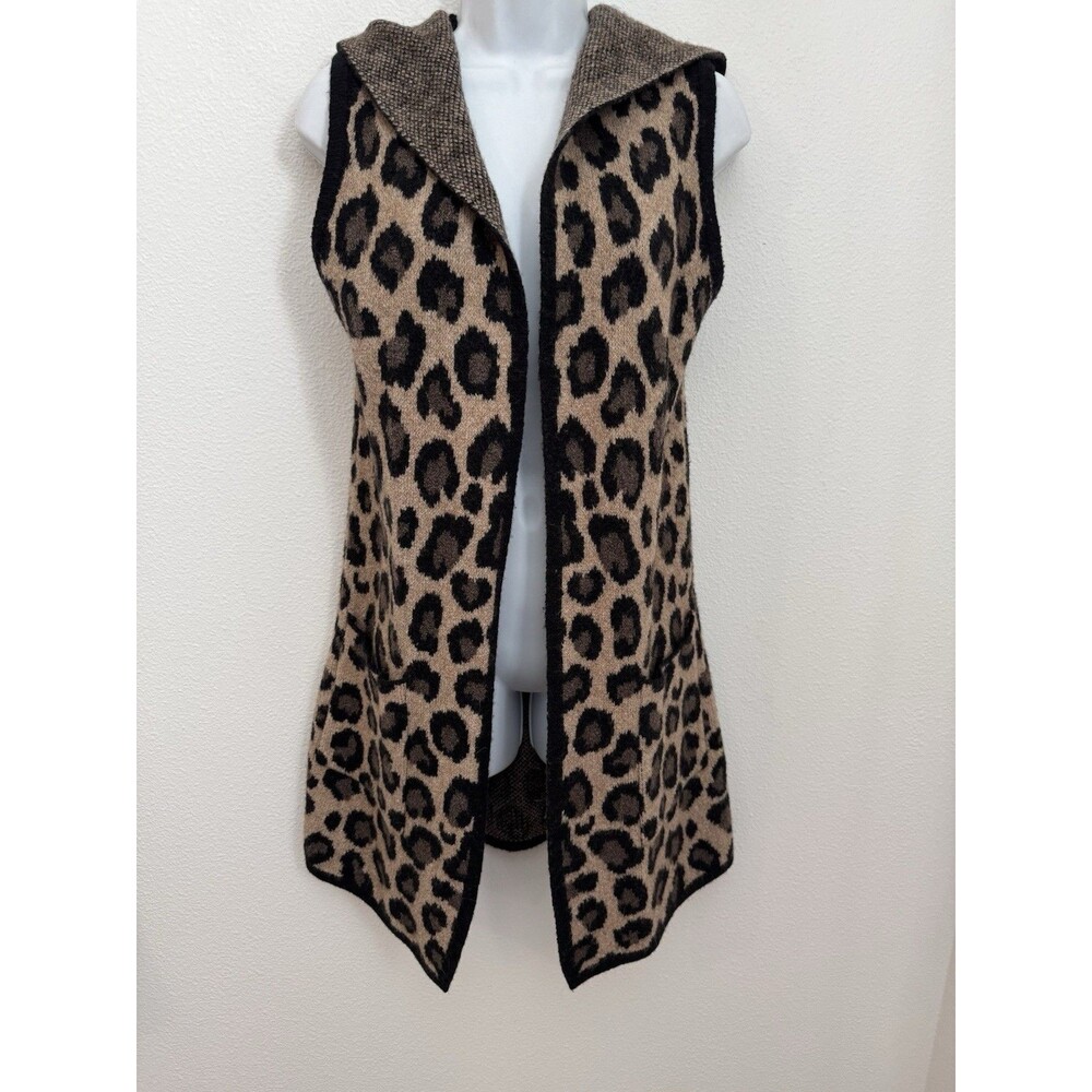 Sweater Vest Christian Siriano Size S Cardigan Hood Leopard Merino Wool Nylon